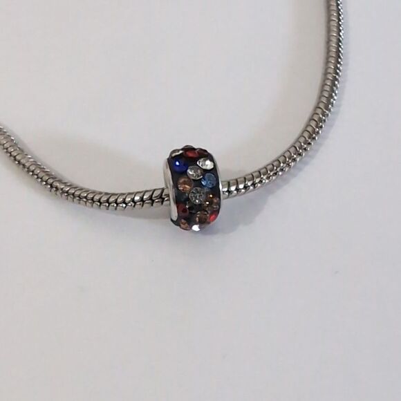 Silver Black with Rainbow Rhinestones Charm for Pandora Style Bracelet - Picture 1 of 3